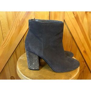 Kenneth Cole Suede Boots Woman's Size 9M Rhinestone Sequin Heel Grey Zip Booties